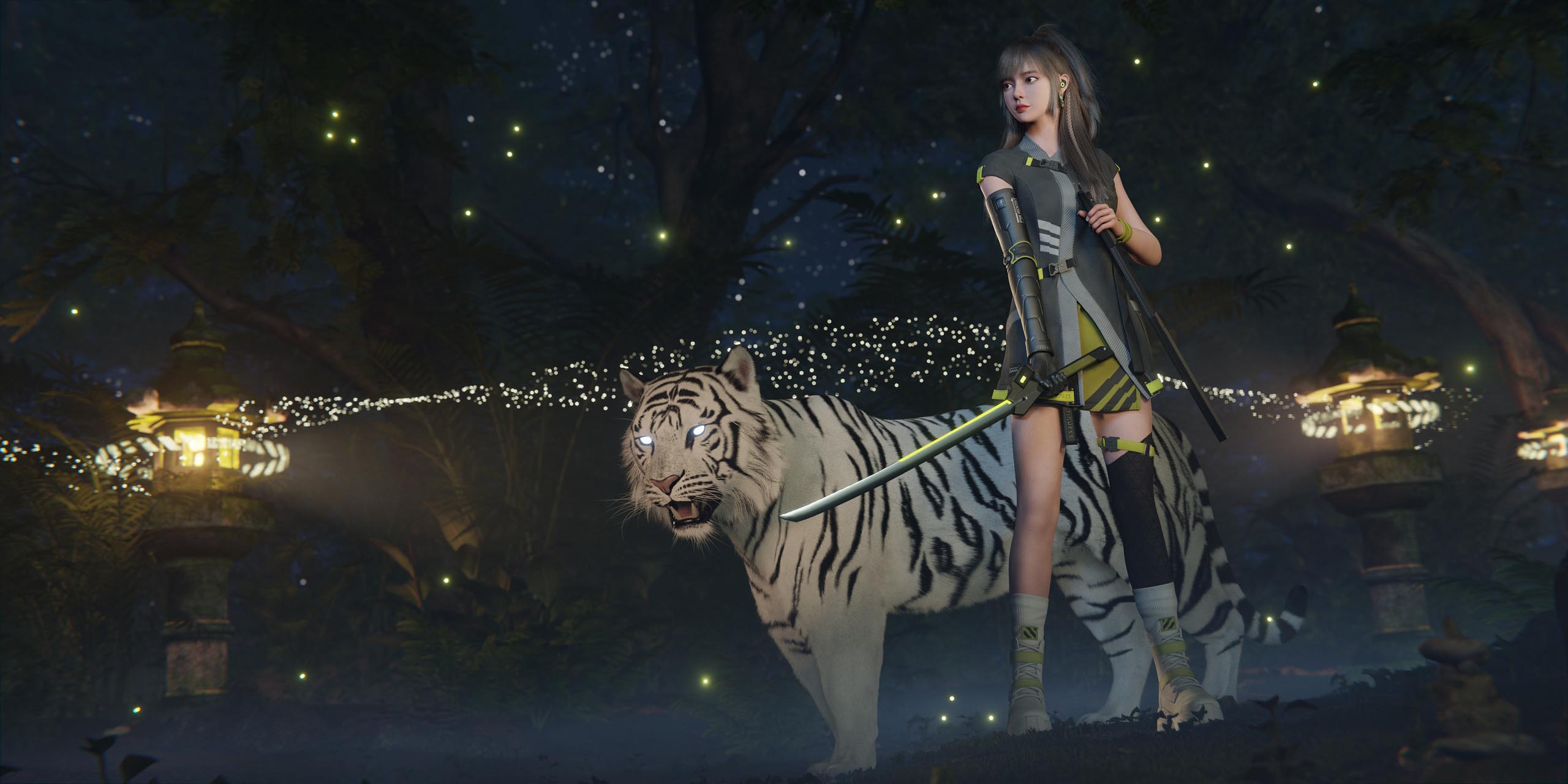 Girl and Tiger Night Scene