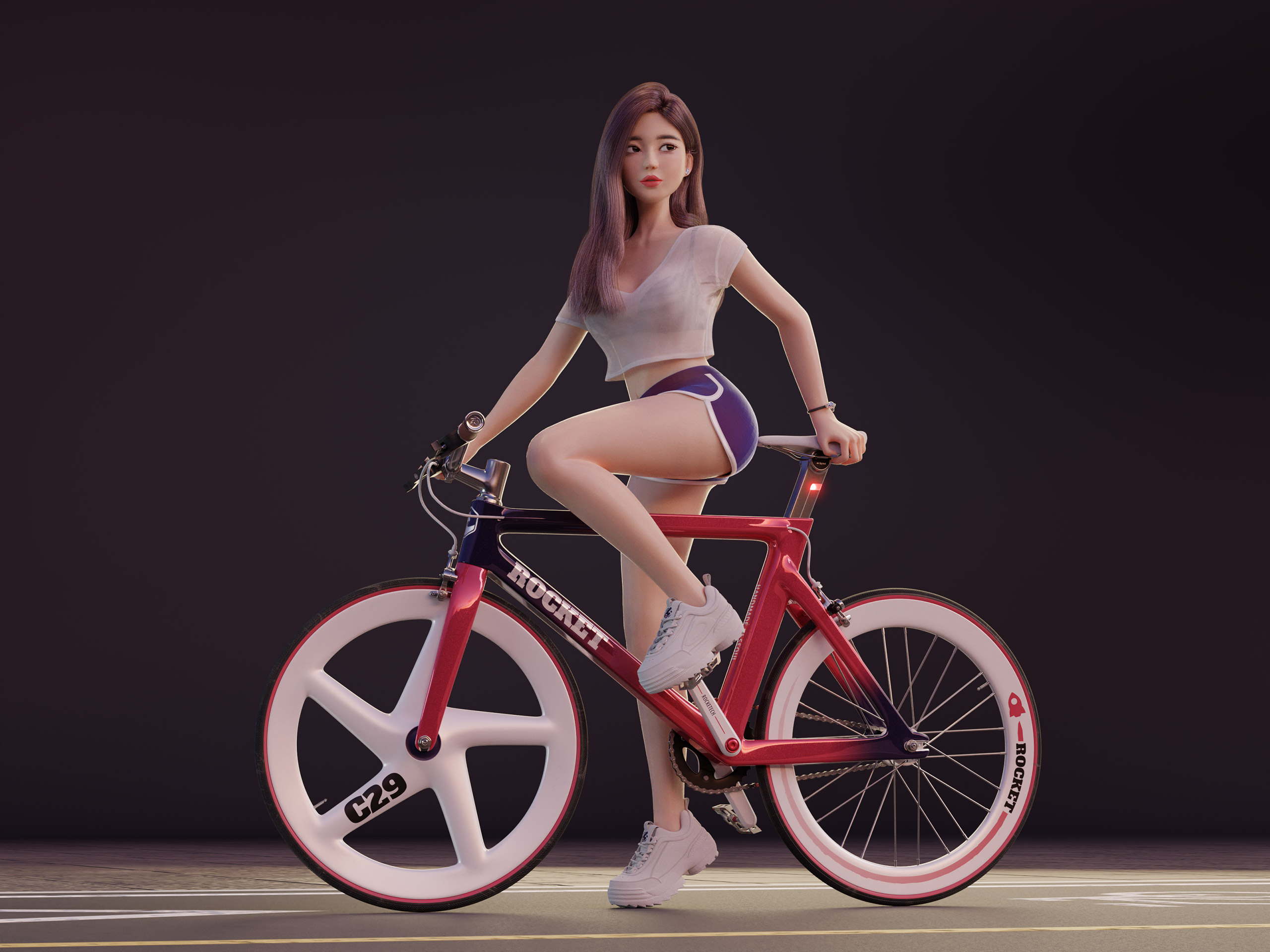 Girl Riding a Red Bicycle