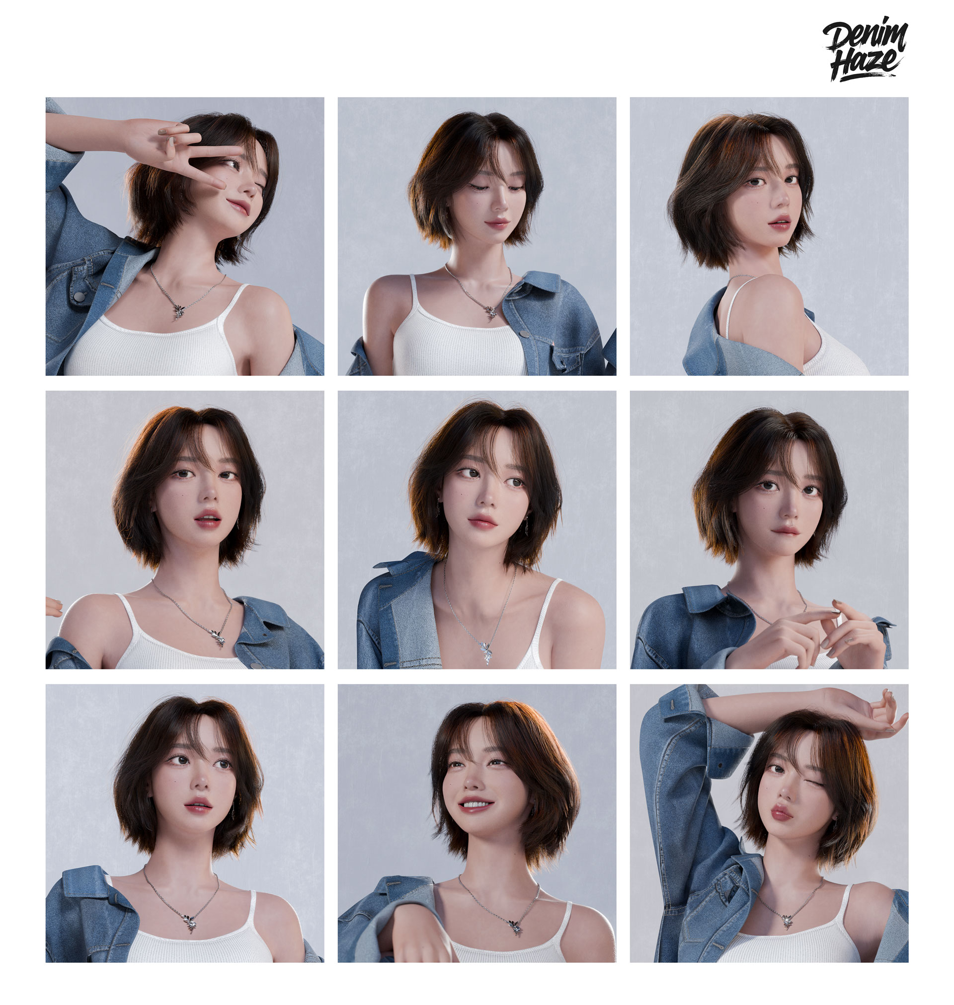Girl in Denim Facial Expression Grid