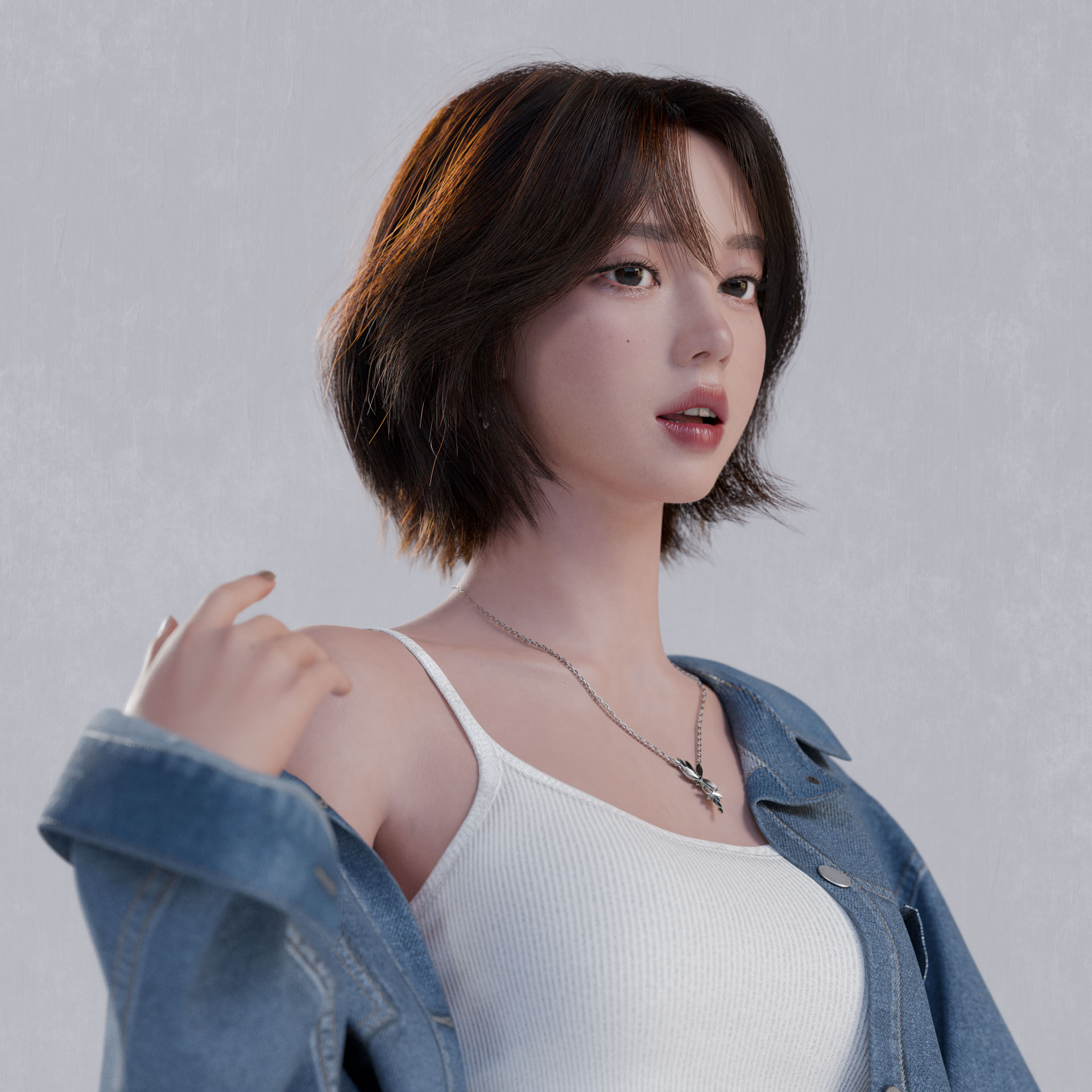 Girl in Denim Idle Stance Quarter View