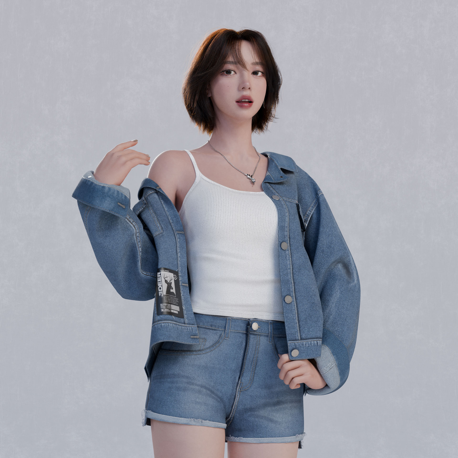 Girl in Denim Idle Stance