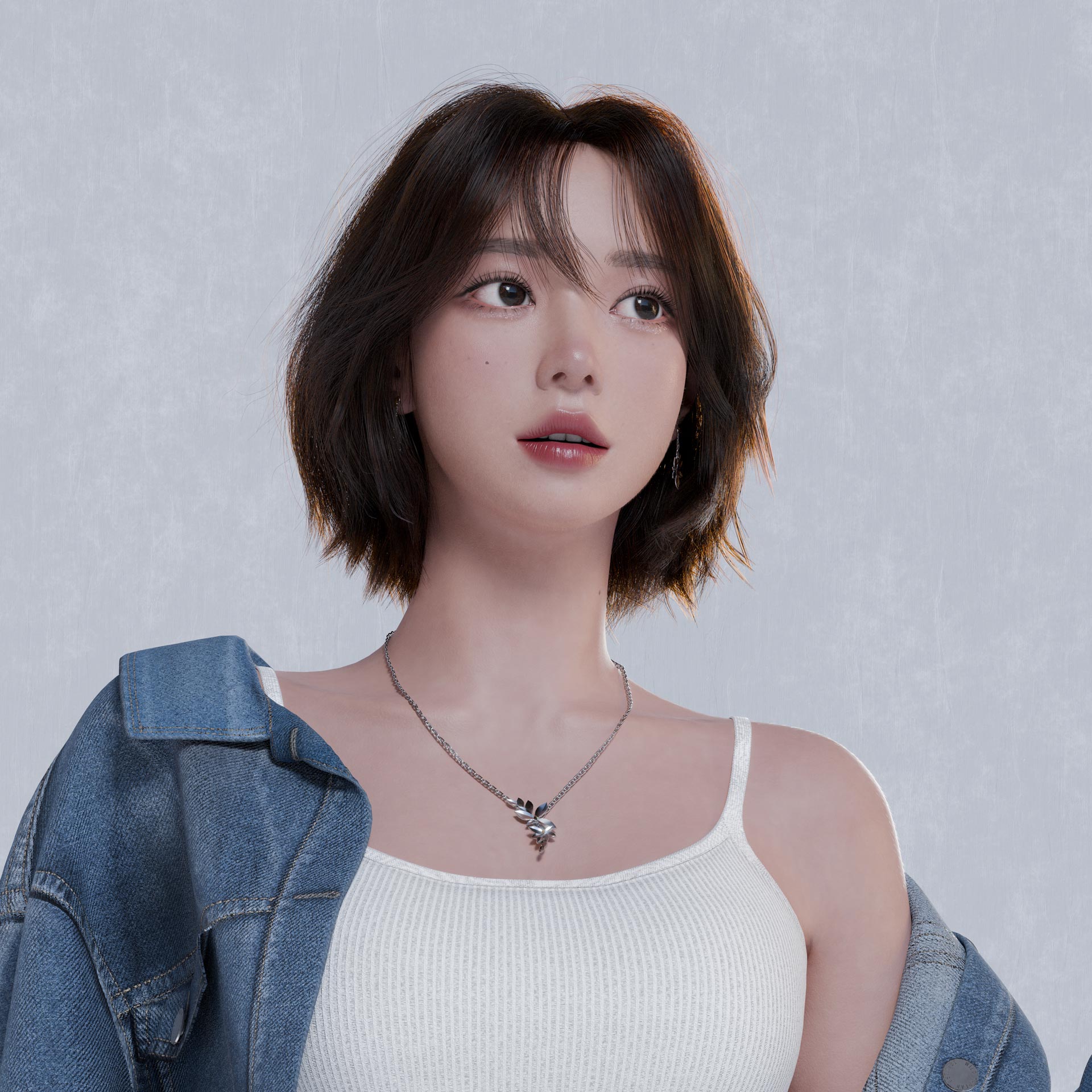 Girl in Denim Looking in Distance