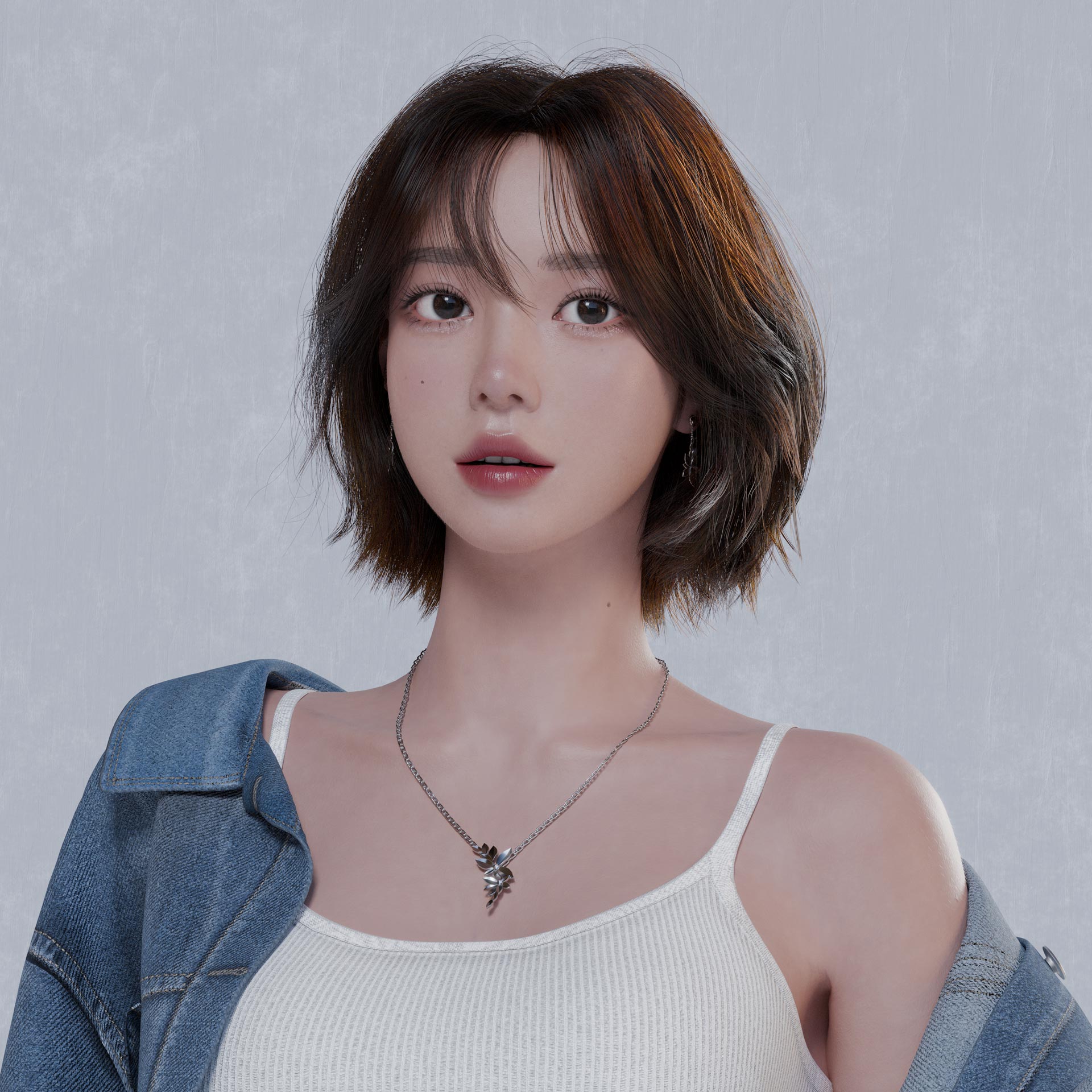 Girl in Denim Looking Front