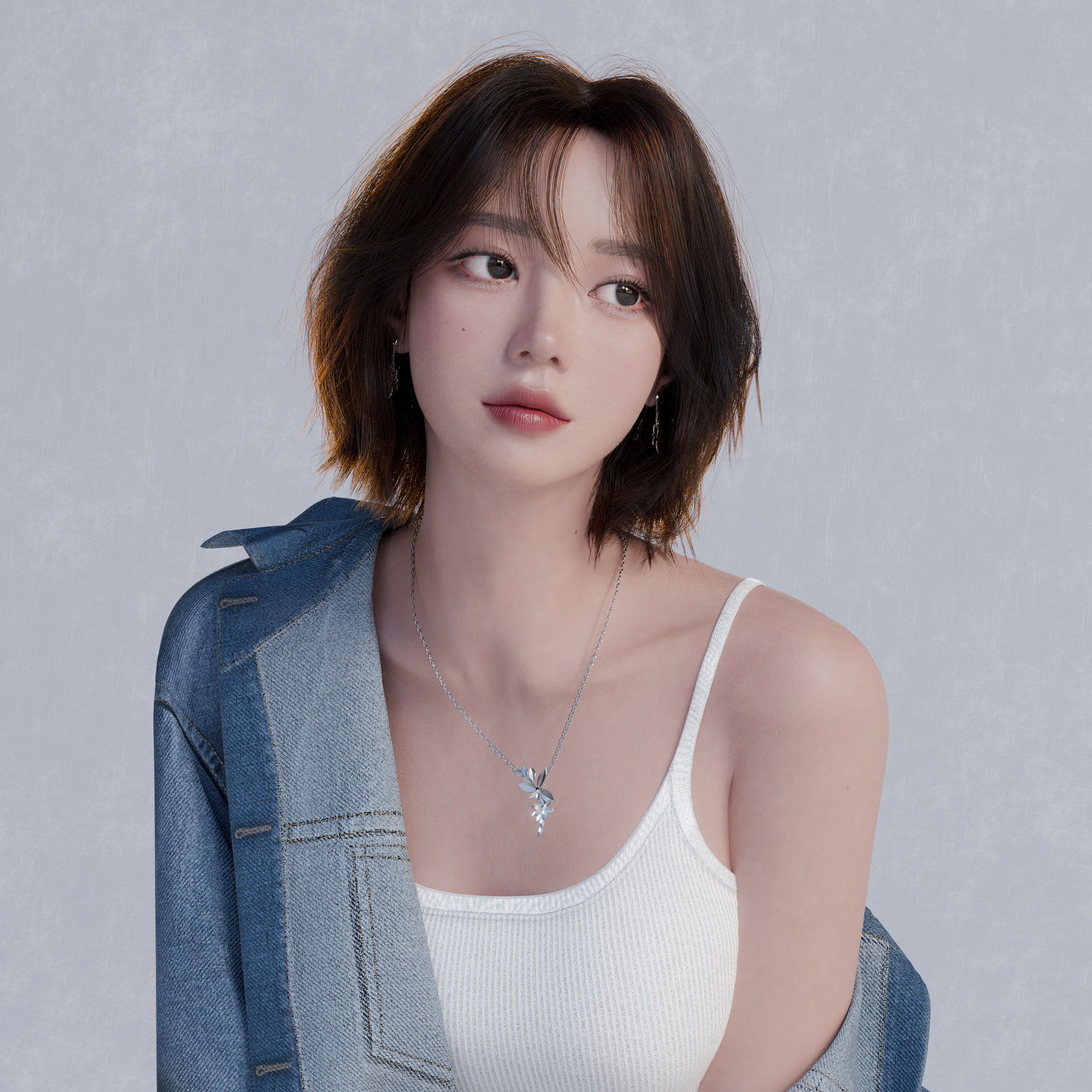 Girl in Denim Looking Front