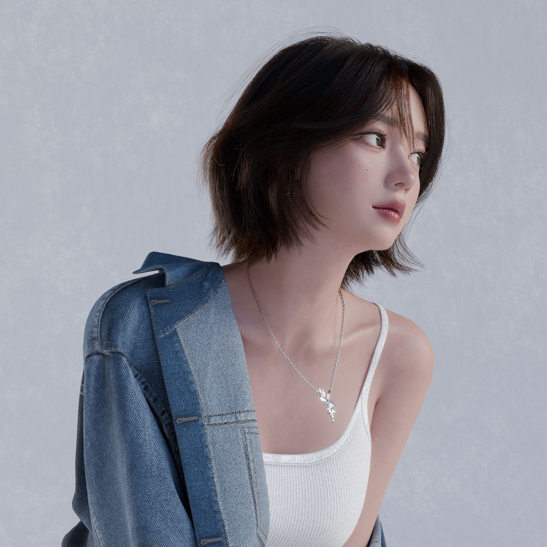 Girl in Denim Looking Right