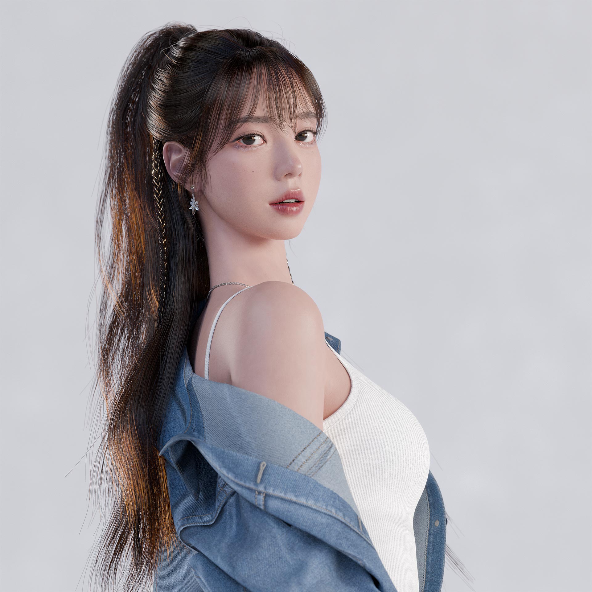 Girl in Denim Looking Back