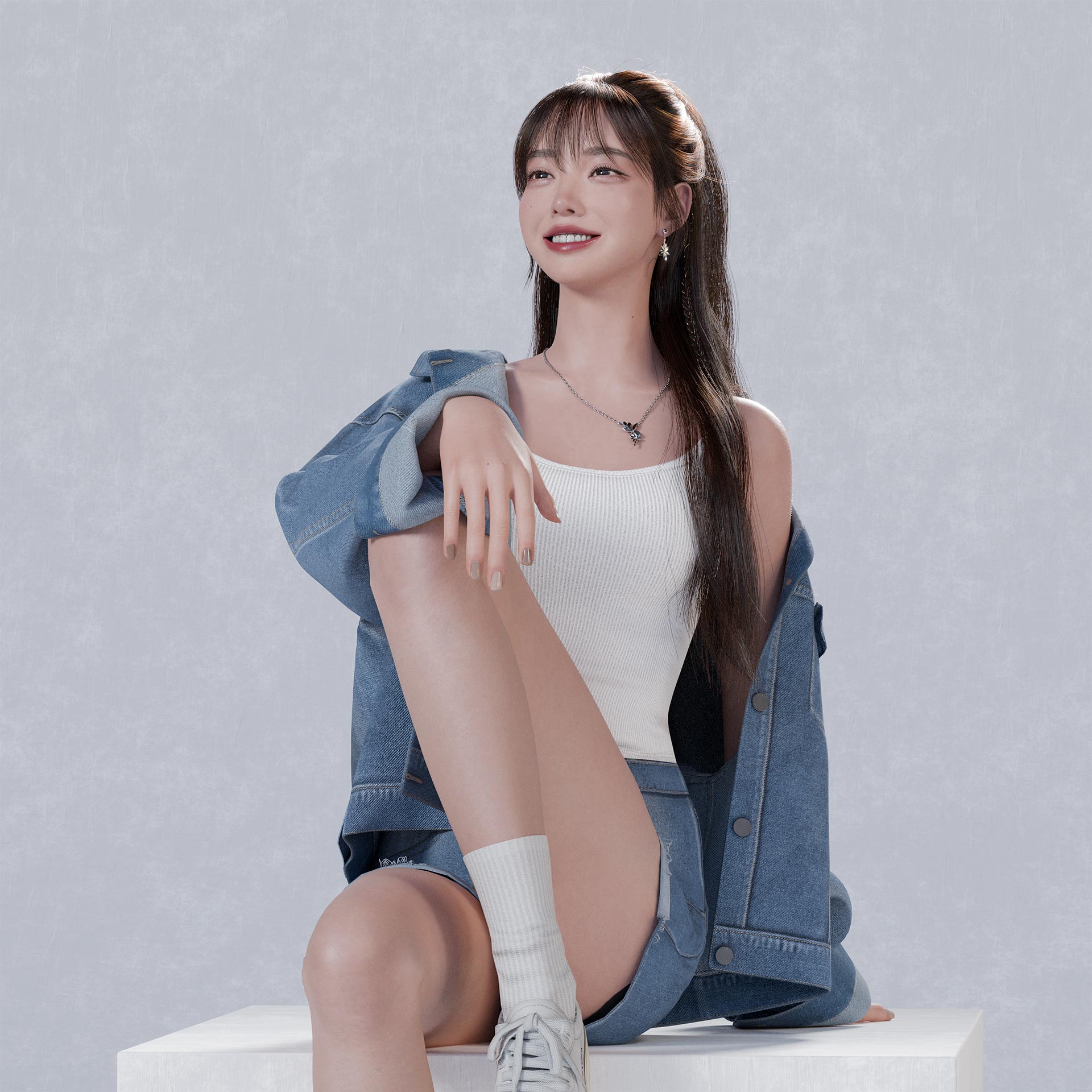 Girl Sitting on a Cube
