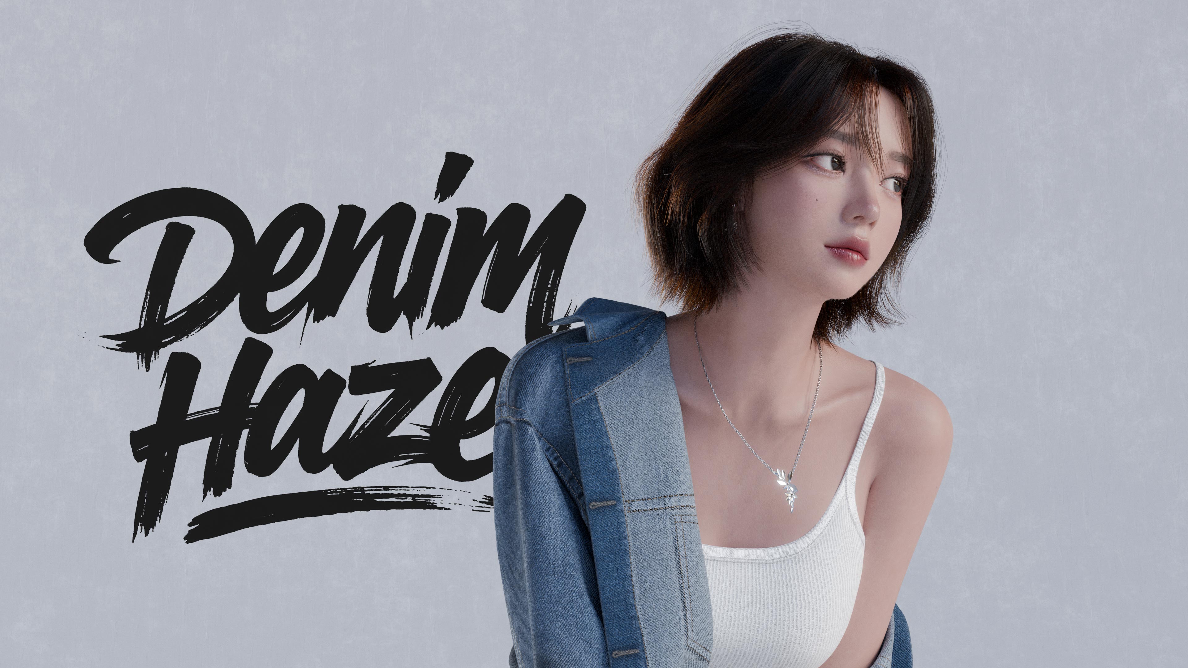 Girl in Denim Looking Right Quarter View